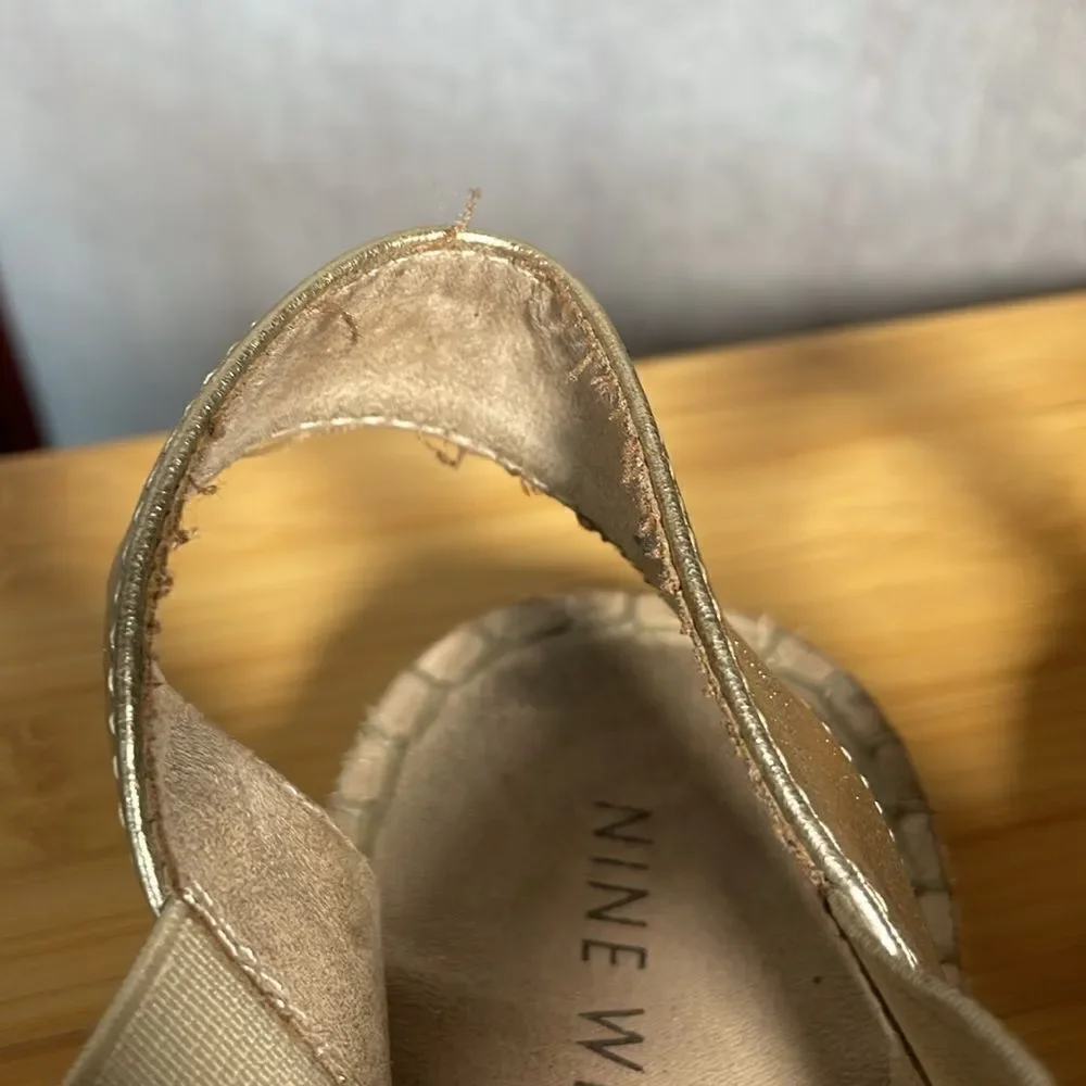 Nine West Gold “Boardwalk” Platform Espadrille Strappy Sandals (Size: 6)
